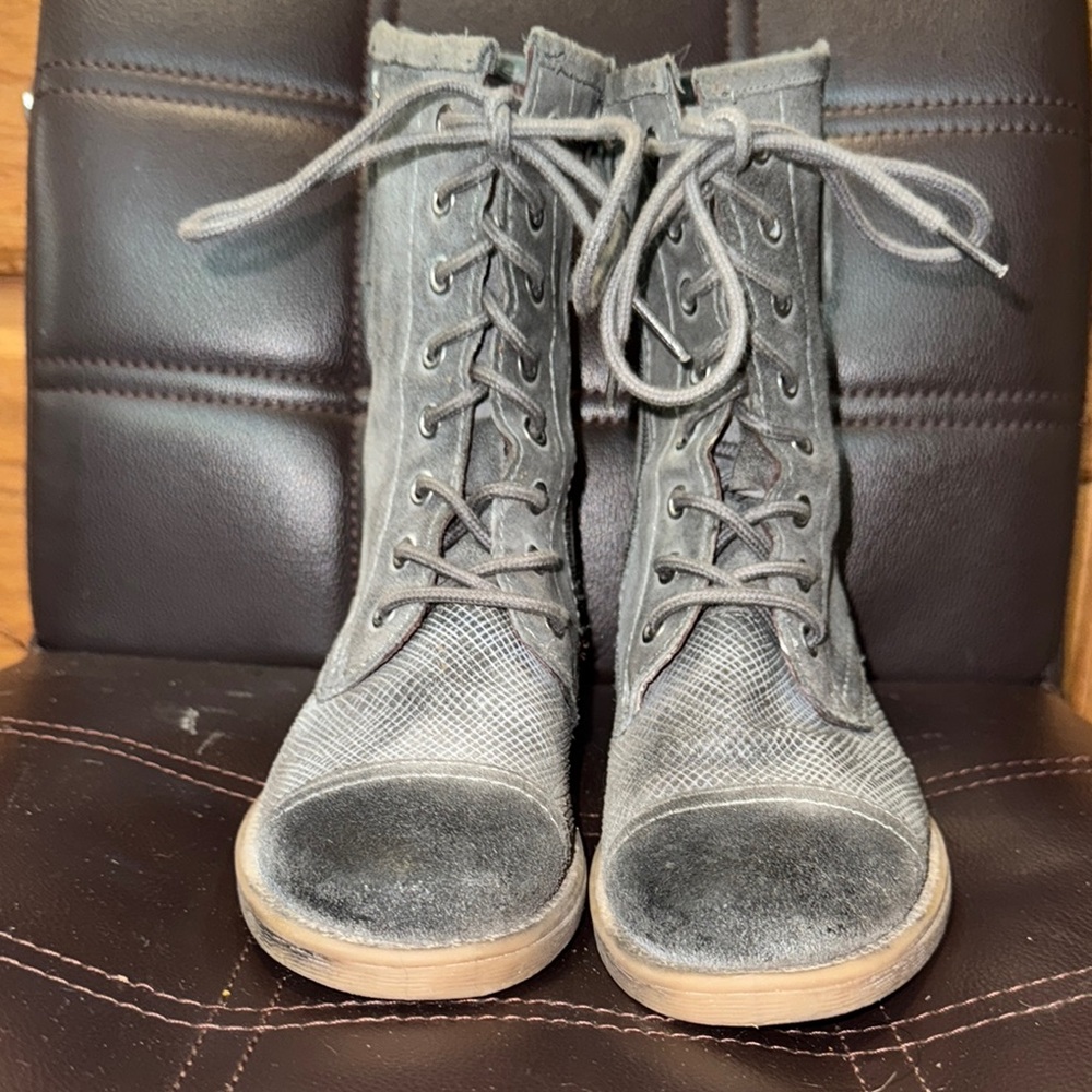 Gray Combat Boots with Distressed Suede Finish